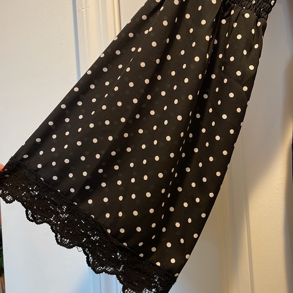 ModCloth size Large black and white polka dot shirt with smocking & bell sleeves - Picture 5 of 6